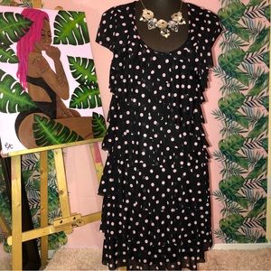 INC Pink & Black Polka Dot Layered Slip On Dress